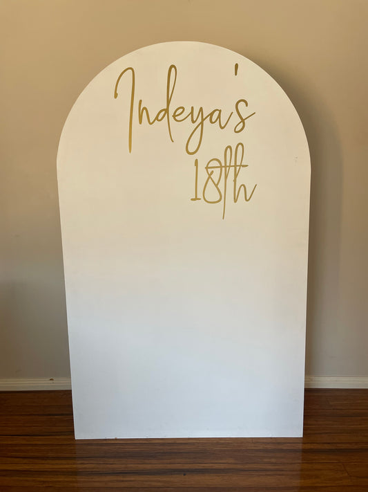 White Wooden Arch with Decal